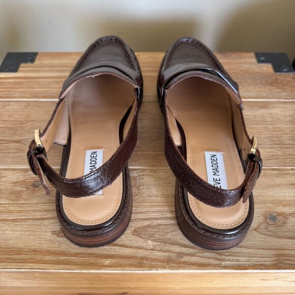 Steve Madden Reeves Brown Genuine Leather Gold Hardware Sling Back Loafer Size 8 - Picture 11 of 14